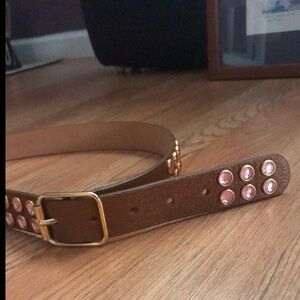 Betsey Johnson brown leather belt pink bling M